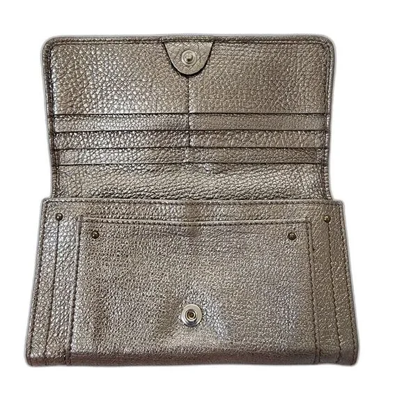 CHLOE Paddington Leather Wallet Purse Metallic Gold w/ Box & Card